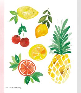 Früchte mit Aquarellfarbe nach dieser Buchvorlage malen