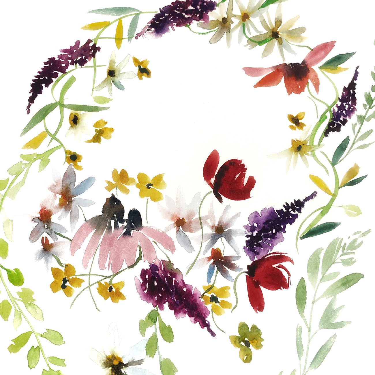 Wildblumen malen, florales Watercolor