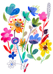 bunte Welt, Blumen, Aquarellfarben, Illustration