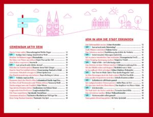 Ein Blick in das Inhaltsverzeichnis des Buches „Köln. Unterwegs mit deinen Lieblingsmenschen“ vertreten (Abbildung: Emons Verlag)
