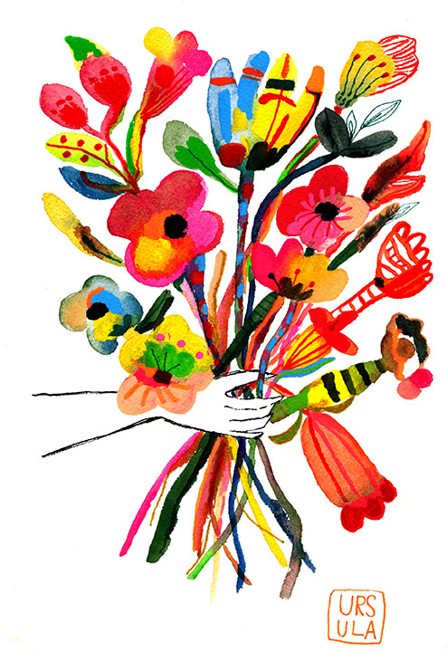 Farbenfrohe Illustration von Ursula Tücks alias Frau Maravillosa Bunter Blumenstrauß