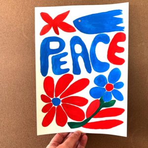 Originale PEACE Illustration mit Gouache Farben gemalt.